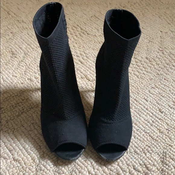 Express Shoes - EXPRESS black peep toe stretchy sock ankle boots